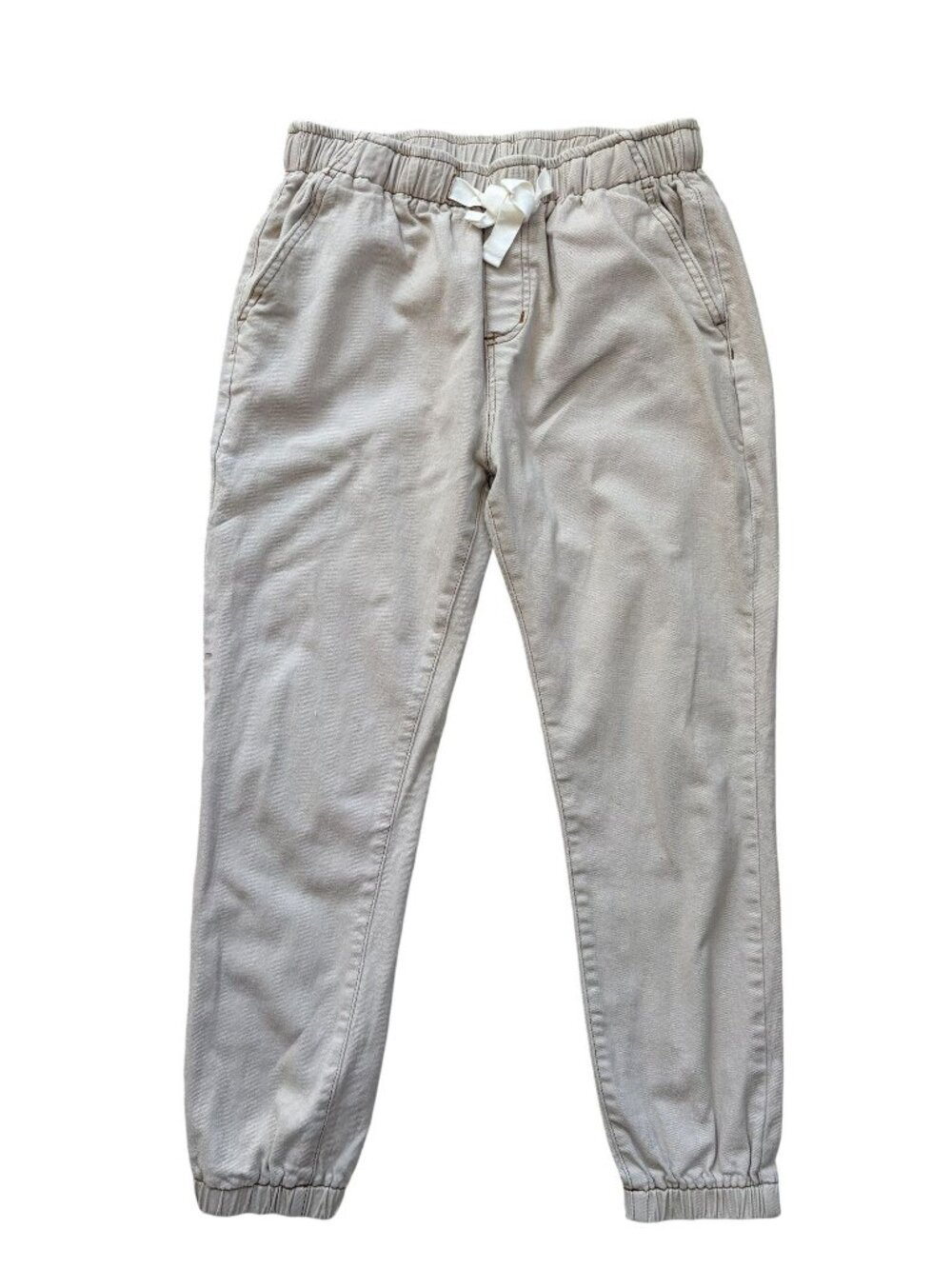 Légoe Heritage Womens Maternity Beige Joggers Elastic Waist Drawstring Cotton Bl